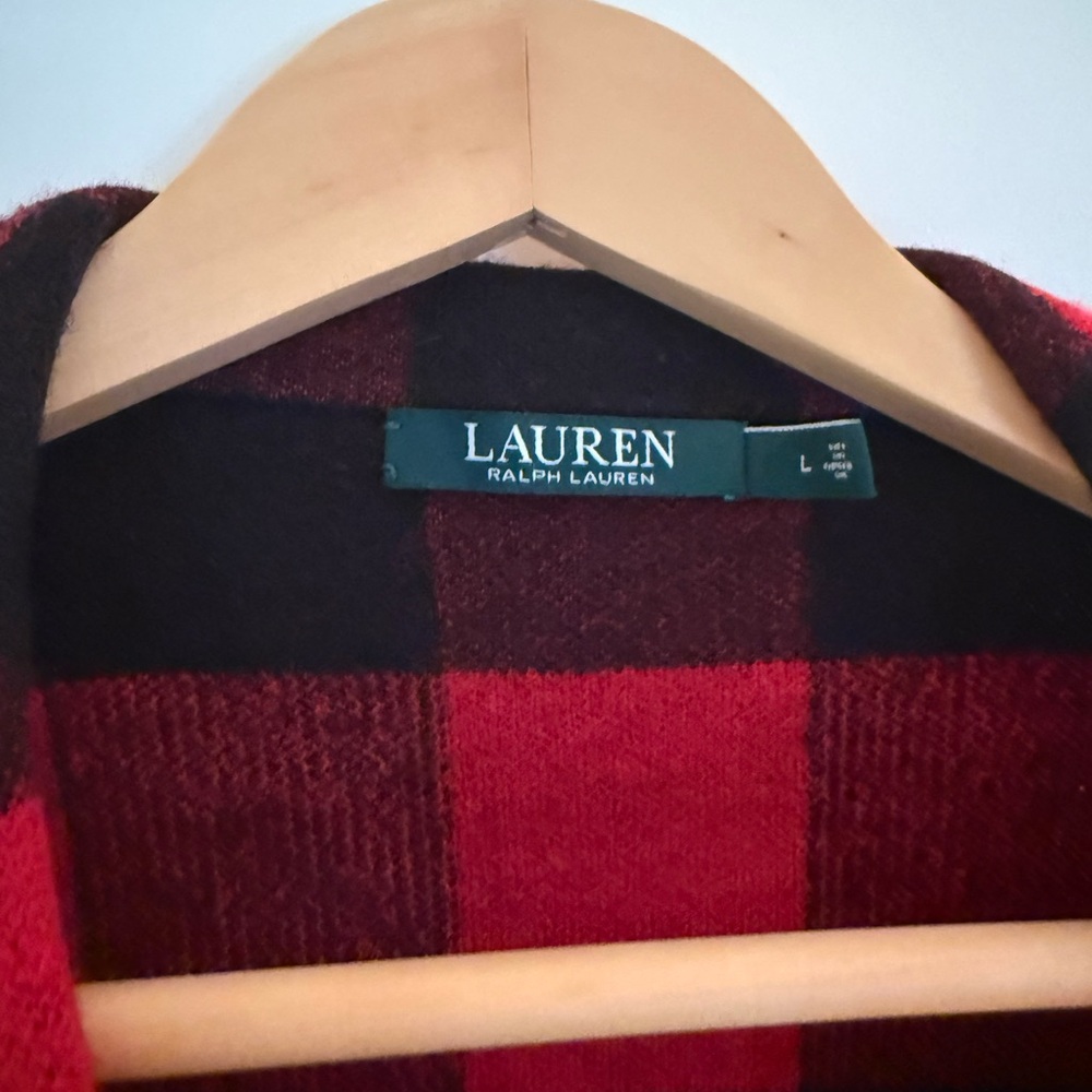Women's Ralph Lauren Red and Black Plaid Knit Blazer - Picture 3 of 6